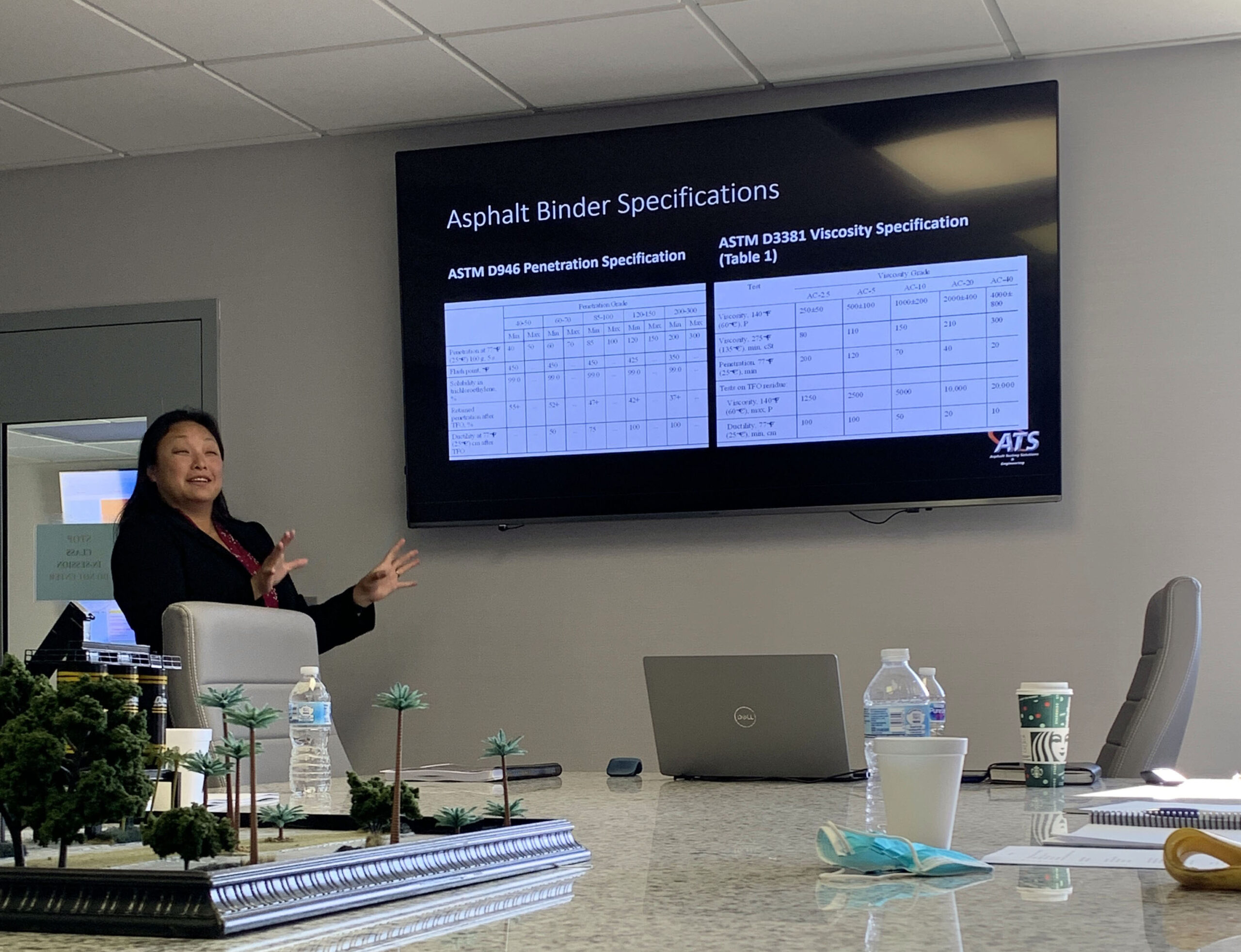 Tanya Nash presenting asphalt binder specification in classroom setting