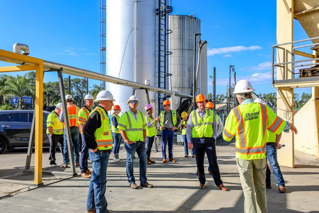 Duval Asphalt leads the asphalt plant tour for members from FDOT, ATS, Hubbard, Preferred Materials and ACAF in Jacksonville, Florida.